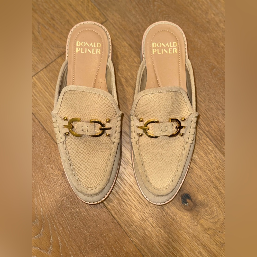 Donald J. Pliner Tan Suede Loafers with Horsebit Detail